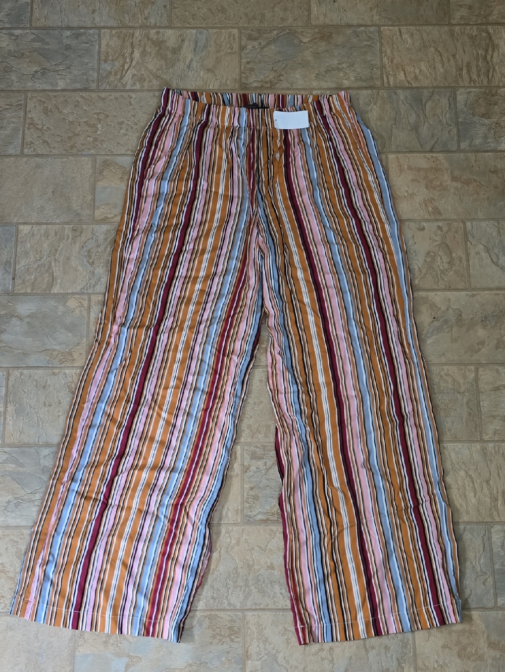Polly & Esther Striped Wide-Leg Pants in Mustard, Pink & Blue